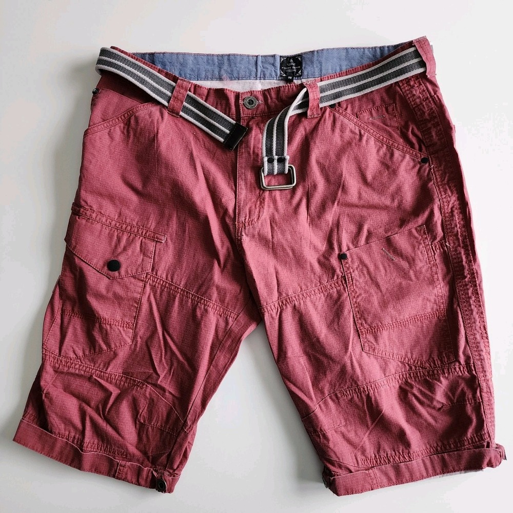 Point Zero Shorts Mens 36‎ Utility Cargo Cotton Raspberry + Belt Casual Everyday